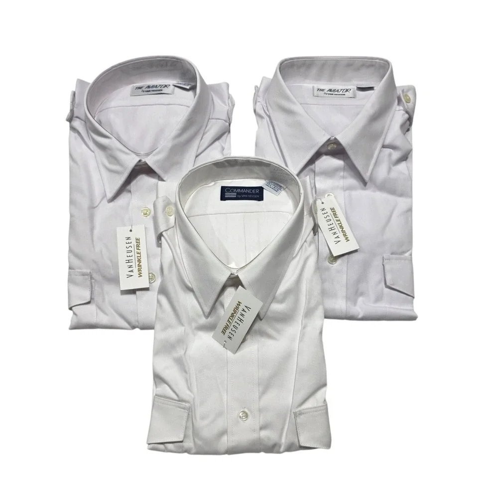Van Heusen Pilot Shirt Mens 17.5 White Aviator Commander Uniform Epaulets Lot 3